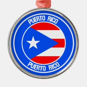 Puerto Rico Round Emblem Metal Tree Decoration