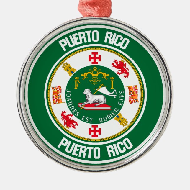 Puerto Rico Round Emblem Metal Tree Decoration (Front)