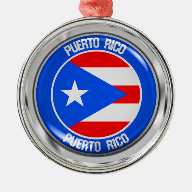 Puerto Rico Round Emblem Metal Tree Decoration (Front)