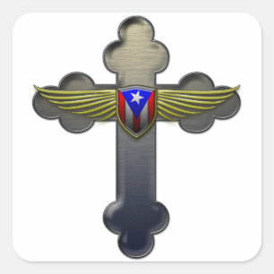 Puerto Rico - Shield & Cross Square Sticker