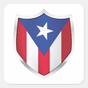Puerto Rico Silver Shield Flag Square Sticker