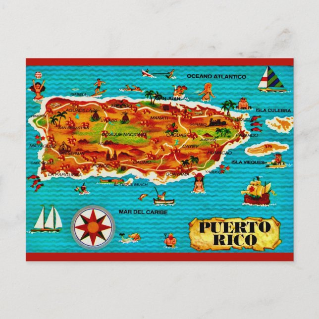 Puerto Rico Spanish Map Postcard (Front)