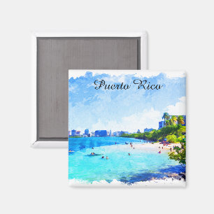 Puerto Rico Tropical Watercolor Painting Caribbean Magnet