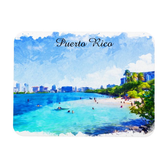 Puerto Rico Tropical Watercolor Painting Magnet (Horizontal)