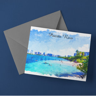 Puerto Rico Tropical Watercolor Painting Postcard