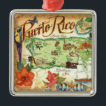 Puerto Rico Vintage Illustrated Map Metal Tree Decoration<br><div class="desc">Colourfully illustrated map of the Island of Puerto Rico.  It's a vintage,  old illustration that makes a beautiful ornament for a Christmas tree,  to attach to a gift,  or the perfect small gift to a teacher friend or support person.</div>