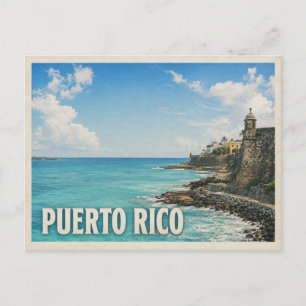 Puerto Rico Vintage Old San Juan Coastal Travel Postcard