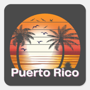 Puerto Rico Vintage Palm Trees Summer Beach Square Sticker