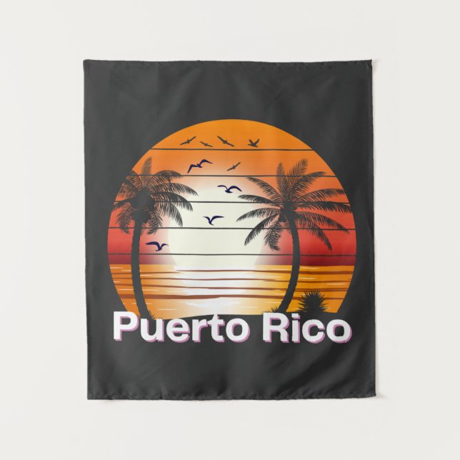 Puerto Rico Vintage Palm Trees Summer Beach Tapestry (Front)