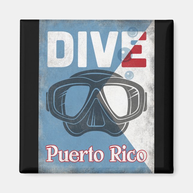 Puerto Rico Vintage Scuba Diving Mask Magnet (Front)