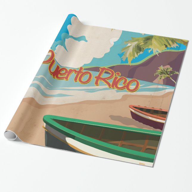Puerto Rico Vintage Travel Poster Wrapping Paper (Unrolled)