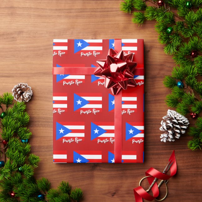 Puerto Rico Wrapping Paper, red, Puerto Rican Flag Wrapping Paper (Holiday Gift)