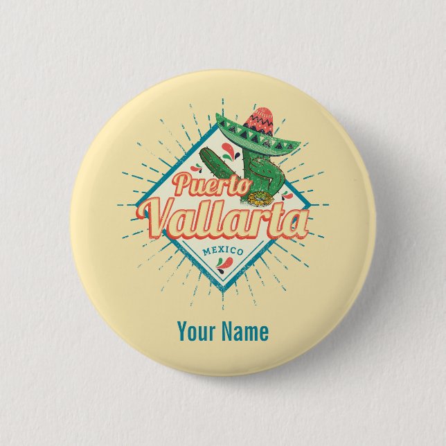 Puerto Vallarta Jalisco Mexico dancing cactus 6 Cm Round Badge (Front)