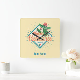 Puerto Vallarta Jalisco Mexico dancing cactus Square Wall Clock