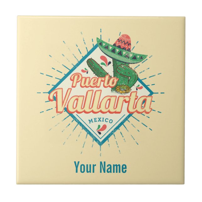 Puerto Vallarta Jalisco Mexico dancing cactus Tile (Front)