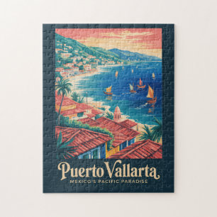 Puerto Vallarta Mexico Beach Illustration Travel Jigsaw Puzzle