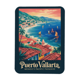 Puerto Vallarta Mexico Beach Illustration Travel Magnet