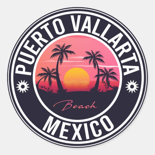 Puerto Vallarta Mexico beach. Mexican Playa Classic Round Sticker (Front)