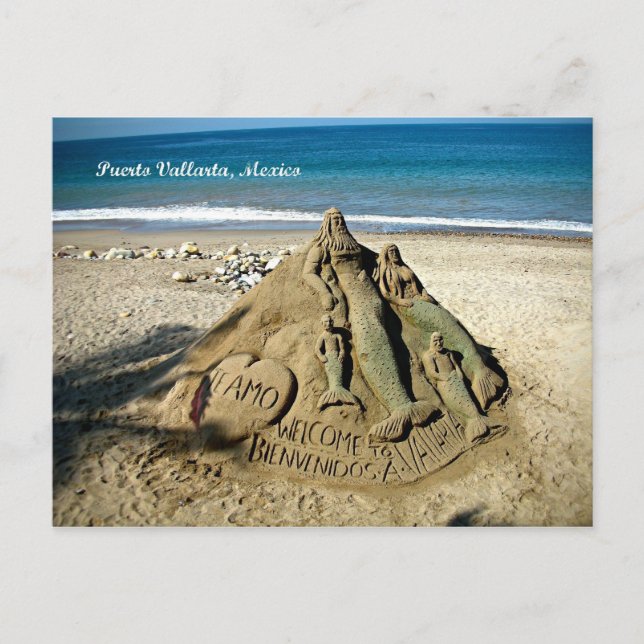 Puerto Vallarta Mexico Beach Sand Art Postcard (Front)