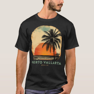 Puerto Vallarta Mexico Beach Sunset Vintage Palm T T-Shirt