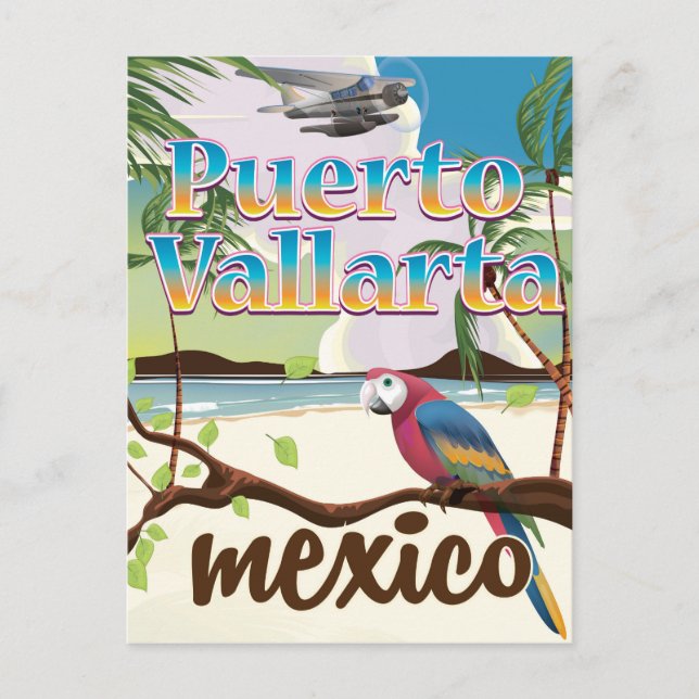 Puerto Vallarta Mexico beach travel poster Postcard (Front)