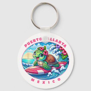 Puerto Vallarta Mexico Girls Cute Surfing Sea Turt Key Ring