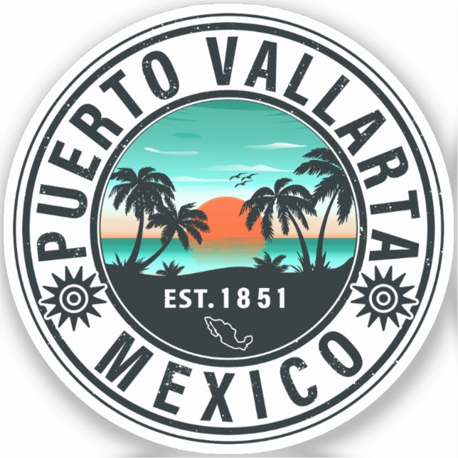 Puerto Vallarta Mexico Retro Sunset Souvenirs 60s (Front)