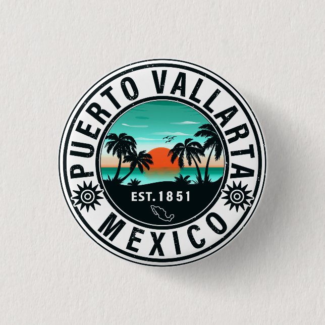 Puerto Vallarta Mexico Retro Sunset Souvenirs 60s 3 Cm Round Badge (Front)