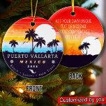 Puerto Vallarta Mexico Retro Sunset Souvenirs 60s Ceramic Tree Decoration<br><div class="desc">Puerto Vallarta retro beach design for vacation. Puerto Vallarta Mexico Cities Vintage souvenir for travel to Mexico Beach Towns. Puerto Vallarta beach artwork for Mexico vacationers and backpackers. Puerto Vallarta retro souvenir. Design for backpackers and travel to Mexico . Beach with Vintage souvenir for seaside vacationers. - You can personalise...</div>
