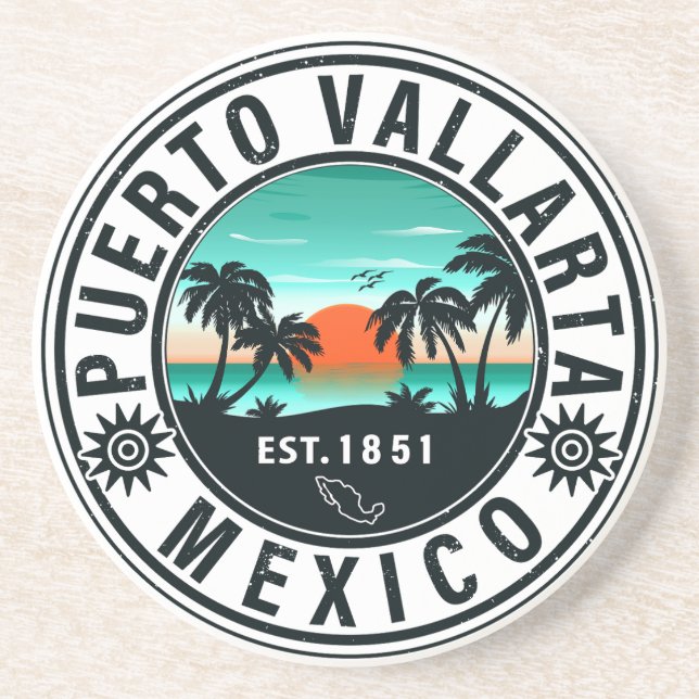 Puerto Vallarta Mexico Retro Sunset Souvenirs 60s Coaster (Front)