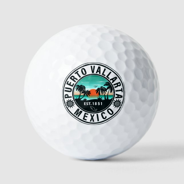 Puerto Vallarta Mexico Retro Sunset Souvenirs 60s Golf Balls (Front)