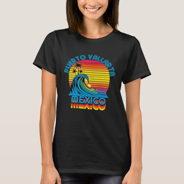 Puerto Vallarta Mexico Retro Throwback Surf & Beac T-Shirt (Front)