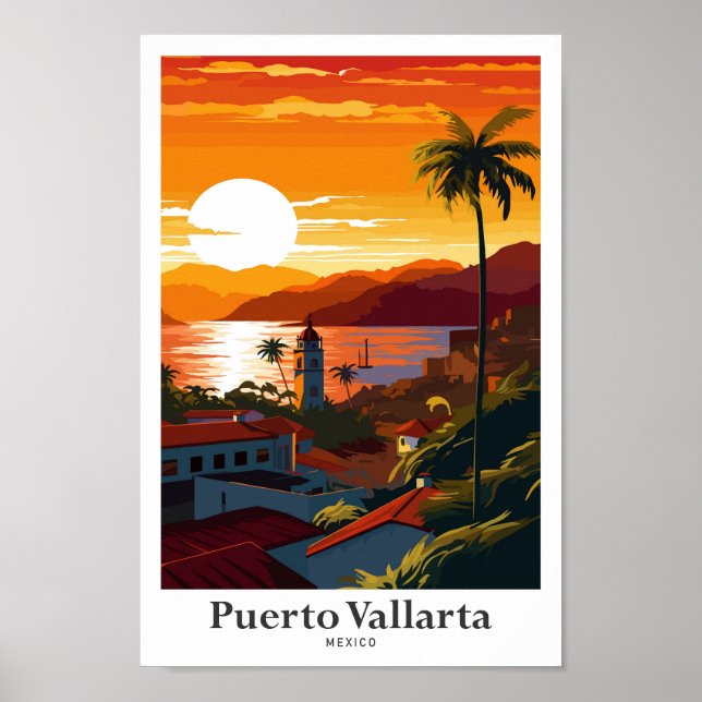 Puerto Vallarta Mexico Travel Art Vintage Poster (Front)