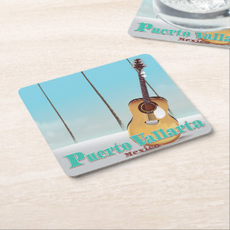 Puerto Vallarta Mexico travel poster Square Paper Coaster