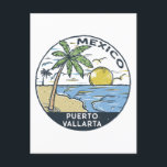 Puerto Vallarta Mexico Vintage Postcard<br><div class="desc">Puerto Vallarta vector art design. It is a Mexican beach resort city situated on the Pacific Ocean's Bahía de Banderas in the Mexican state of Jalisco.</div>