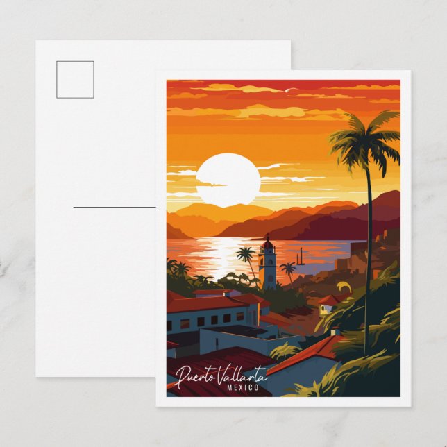 Puerto Vallarta Mexico vintage travel illustration Postcard (Front/Back)