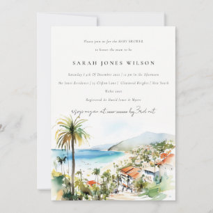 Puerto Vallarta Mexico Watercolor Baby Shower Invitation