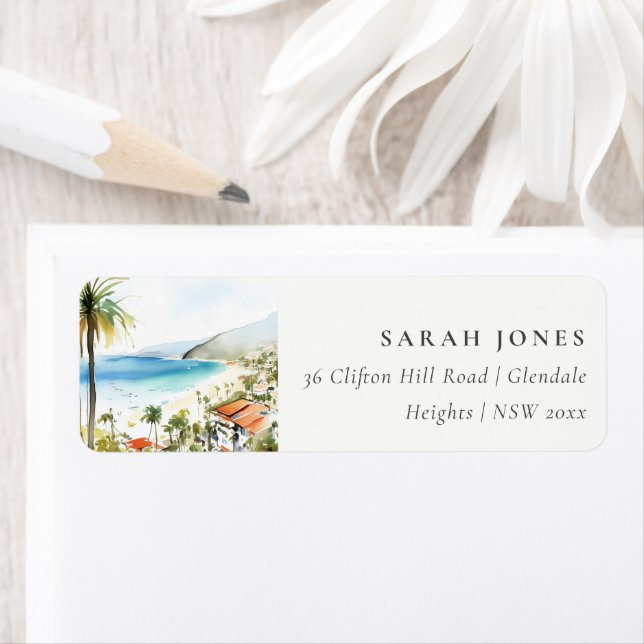 Puerto Vallarta Mexico Watercolor Scape Address (Insitu)