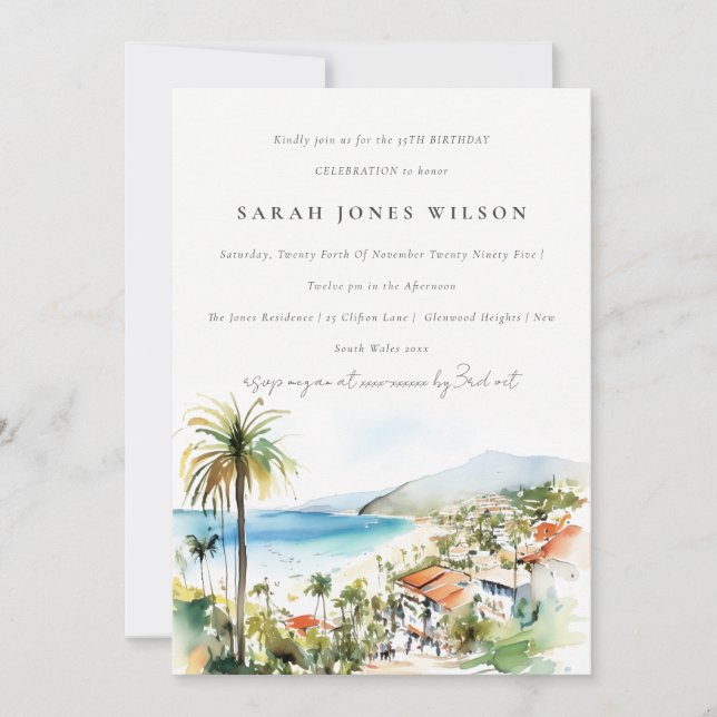 Puerto Vallarta Mexico Watercolor Scape Birthday Invitation (Front)