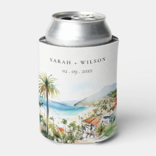 Puerto Vallarta Mexico Watercolor Scape Wedding Can Cooler
