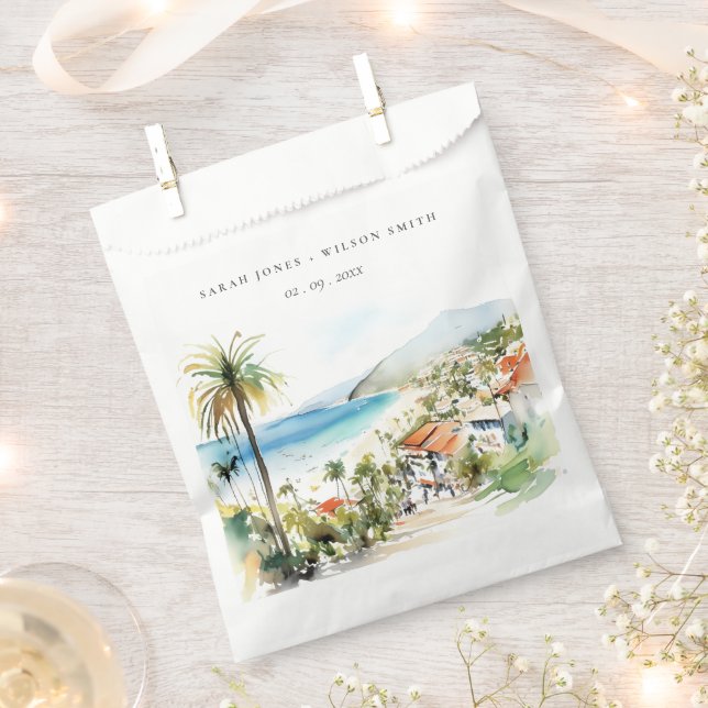 Puerto Vallarta Mexico Watercolor scape Wedding Favour Bags (Clipped)