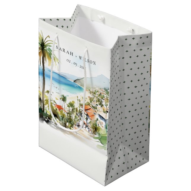 Puerto Vallarta Mexico Watercolor scape Wedding Medium Gift Bag (Front Angled)