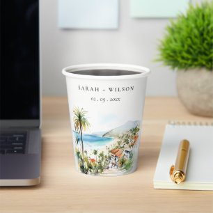 Puerto Vallarta Mexico Watercolor Scape Wedding Paper Cups