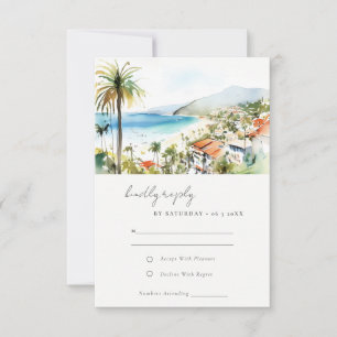Puerto Vallarta Mexico Watercolor Scape Wedding RSVP Card