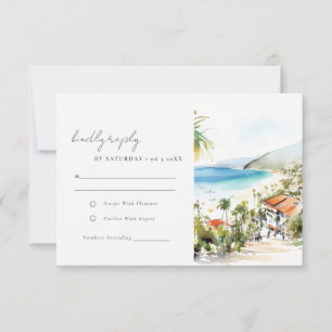 Puerto Vallarta Mexico Watercolor Scape Wedding RSVP Card