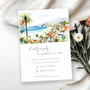 Puerto Vallarta Mexico Watercolor Scape Wedding RSVP Card