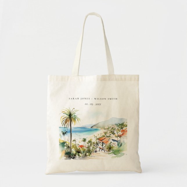 Puerto Vallarta Mexico Watercolor scape Wedding Tote Bag (Front)