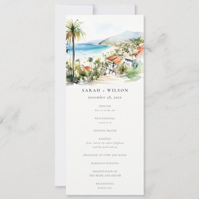 Puerto Vallarta Mexico Watercolor Wedding Program Invitation (Front)