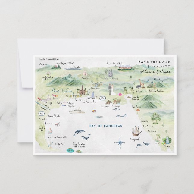 Puerto Vallarta, Mexico | Wedding Itinerary Map Invitation (Front)
