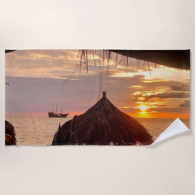 Puerto Vallarta Palapa Sunset Beach Towel (Front)